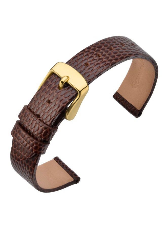 ANNEFIT Women's Leather Watch Band 15mm with Gold Buckle, Lizard Grain Slim Thin Replacement Strap (Brown) - Image 1