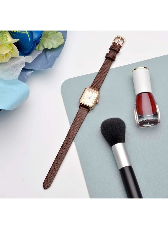 ANNEFIT Women's Leather Watch Band 15mm with Gold Buckle, Lizard Grain Slim Thin Replacement Strap (Brown) - Image 2