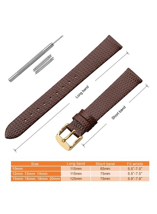 ANNEFIT Women's Leather Watch Band 15mm with Gold Buckle, Lizard Grain Slim Thin Replacement Strap (Brown) - Image 5