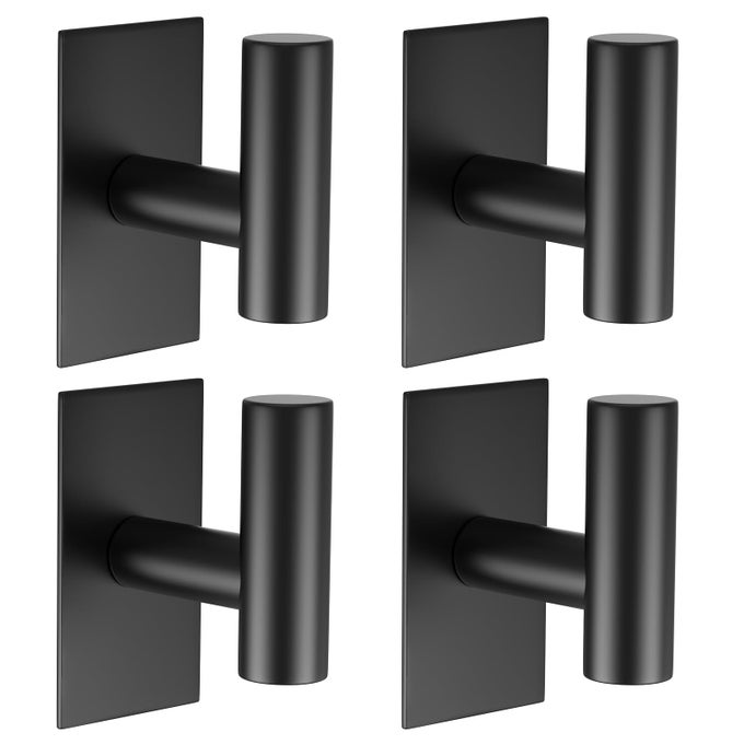 WALL TOWEL HOOKS HEAVY DUTY STICKY HOLDER WATERPROOF TOWEL HOOKS FOR HANGING COAT CLOTHES CLOSET HOOK WALL MOUNT FOR KITCHEN BLACK 4 PACK