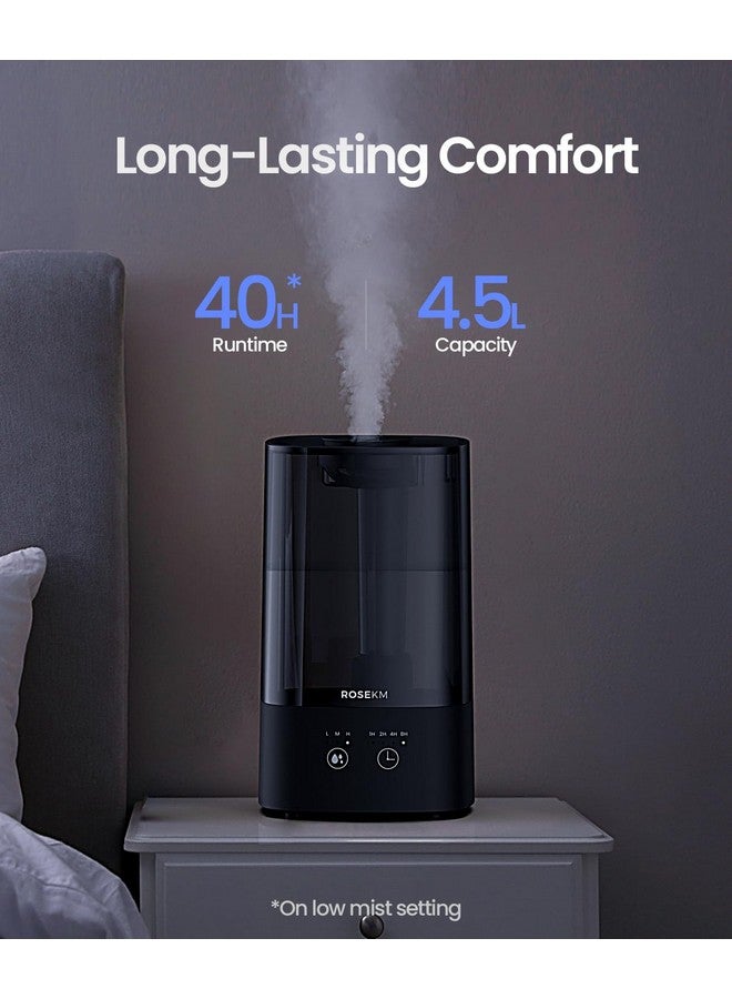 Rosekm Humidifiers For Bedroom, 4.5 Liter Humidifiers For Home Large Room, Cool Mist Humidfiers For Baby And Plant With Timer, Adjustable Mist Level, 360° Nozzle, Auto Shut-Off, Black - Image 2