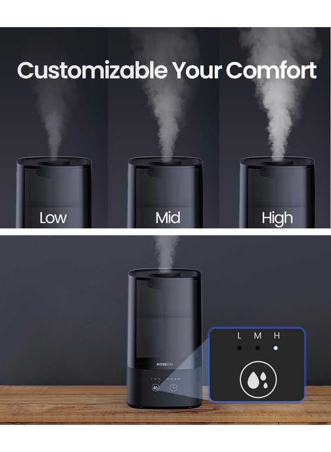 Rosekm Humidifiers For Bedroom, 4.5 Liter Humidifiers For Home Large Room, Cool Mist Humidfiers For Baby And Plant With Timer, Adjustable Mist Level, 360° Nozzle, Auto Shut-Off, Black - Image 5