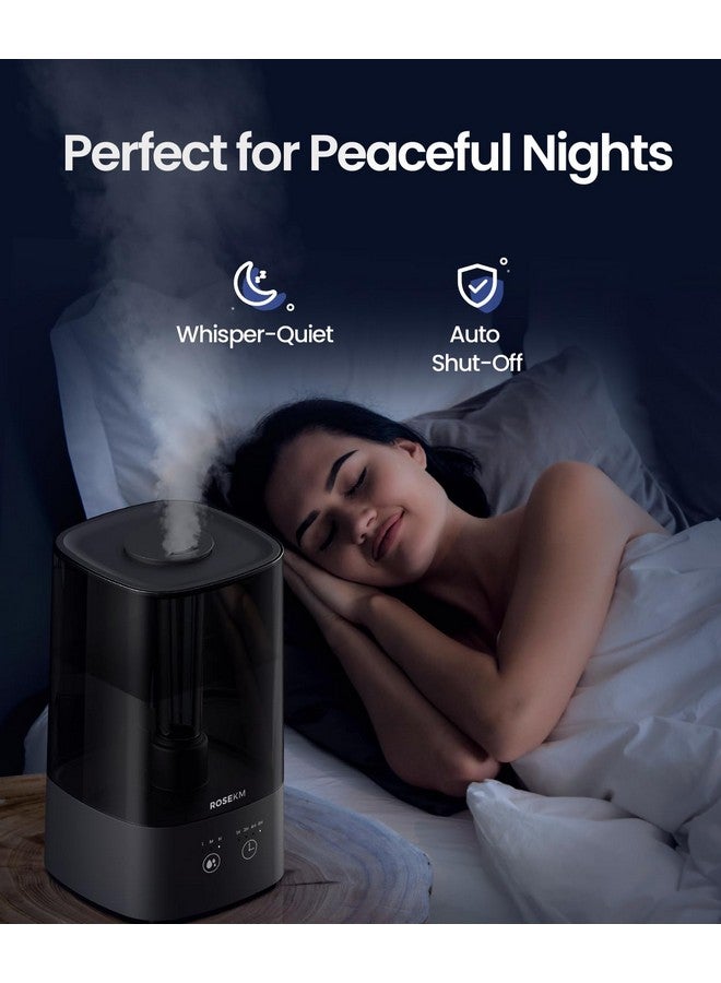 Rosekm Humidifiers For Bedroom, 4.5 Liter Humidifiers For Home Large Room, Cool Mist Humidfiers For Baby And Plant With Timer, Adjustable Mist Level, 360° Nozzle, Auto Shut-Off, Black - Image 4