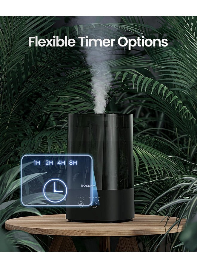 Rosekm Humidifiers For Bedroom, 4.5 Liter Humidifiers For Home Large Room, Cool Mist Humidfiers For Baby And Plant With Timer, Adjustable Mist Level, 360° Nozzle, Auto Shut-Off, Black - Image 3