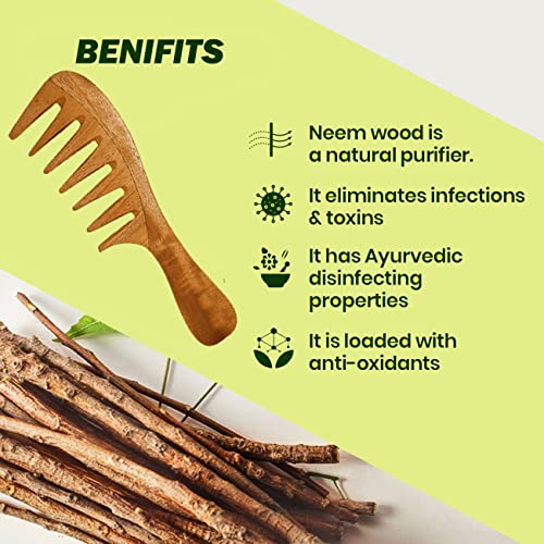 Rufiys Wide Tooth Neem Wooden Comb for Hair Growth Women & Men (Combo Pack 4) - Image 2
