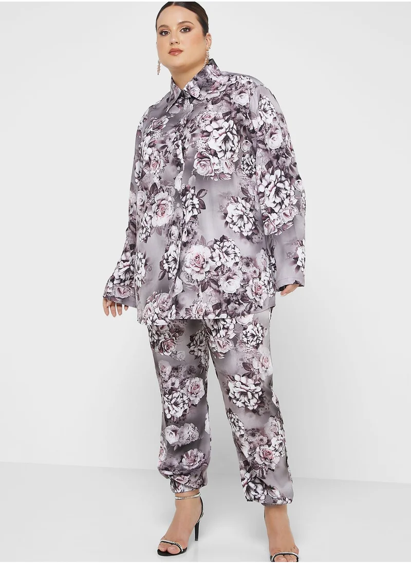 Hayas Closet Curve Floral Printed Shirt & Pants Set