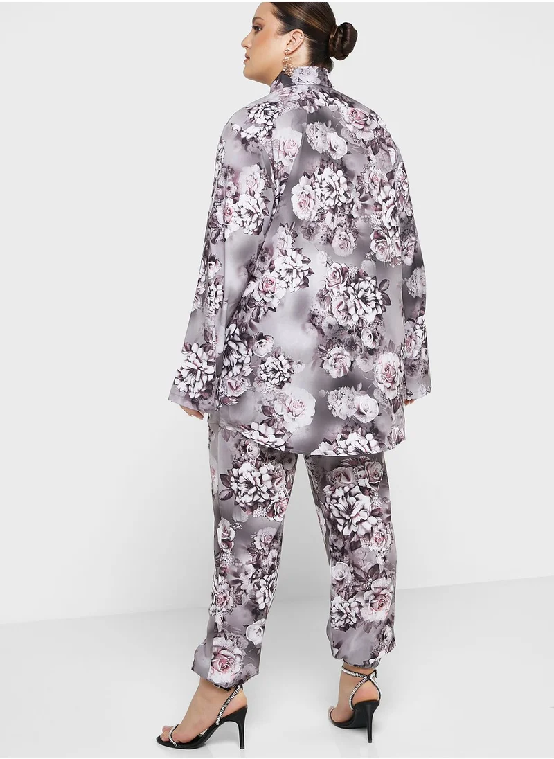 Hayas Closet Curve Floral Printed Shirt & Pants Set