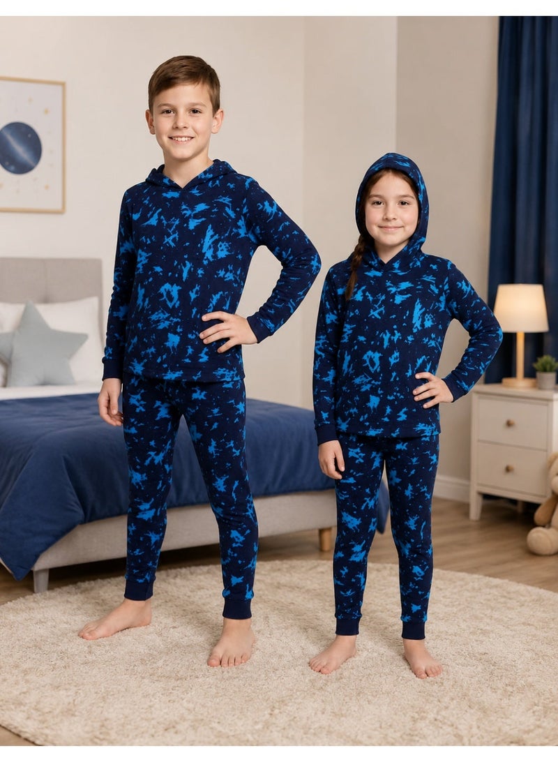 Kids Camouflage Print Hooded Pajama Set Two Piece Long Sleeve Sleepwear Soft Comfortable Loungewear Matching Top and Pants Breathable Cozy Nightwear for Boys and Girls Up to 40 KG - Image 1