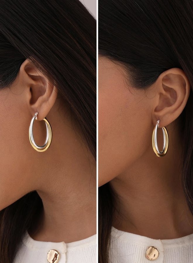 LeCalla Sterling Silver Jewelry Two Tone Intertwining Oval Shape Polished Hoop Earring for Women - Image 3