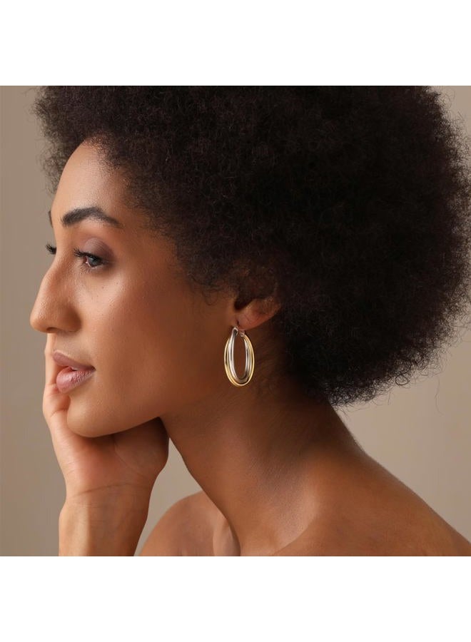 LeCalla Sterling Silver Jewelry Two Tone Intertwining Oval Shape Polished Hoop Earring for Women - Image 2