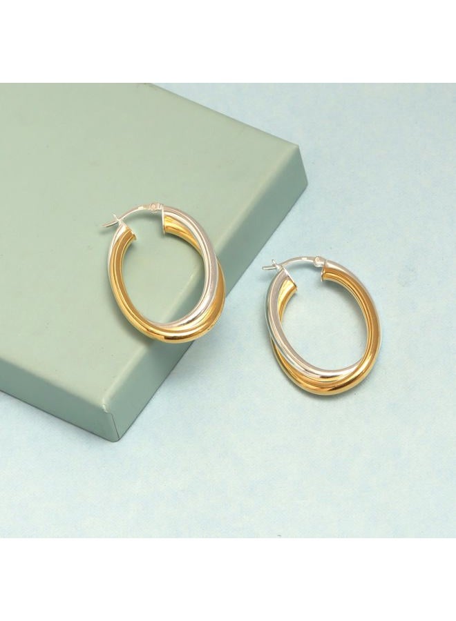 LeCalla Sterling Silver Jewelry Two Tone Intertwining Oval Shape Polished Hoop Earring for Women - Image 5