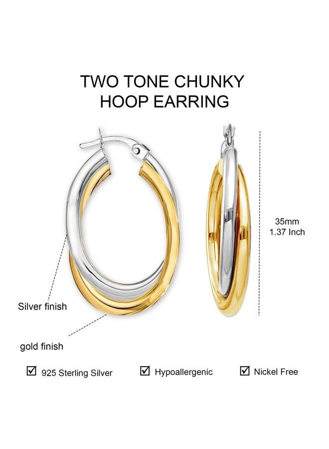 LeCalla Sterling Silver Jewelry Two Tone Intertwining Oval Shape Polished Hoop Earring for Women - Image 4