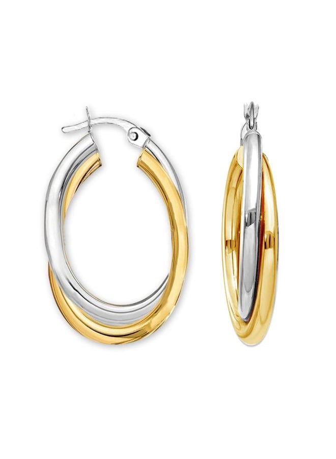 LeCalla Sterling Silver Jewelry Two Tone Intertwining Oval Shape Polished Hoop Earring for Women - Image 1