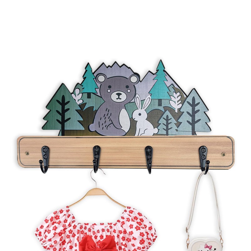 Midrean Wooden Cute Jungle Animals Kids Coat Rack Childrens Wall Hangings Mount Colorful Bear Hooks for Kids Room Decor Key Holder - Image 2
