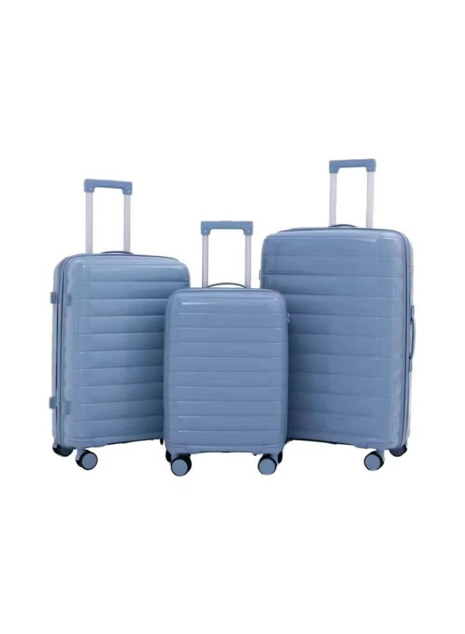 طقم حقائب سفر من ثلاث قطع، مصنوع من مادة البولي بروبيلين الصلبة - حقيبة سفر خفيفة الوزن غير قابلة للكسر مزودة بعجلات دوارة 360 درجة ومقبض ألومنيوم ناعم - حقائب سفر بعجلات، متوسطة وكبيرة الحجم، مناسبة لحملها داخل المقصورة