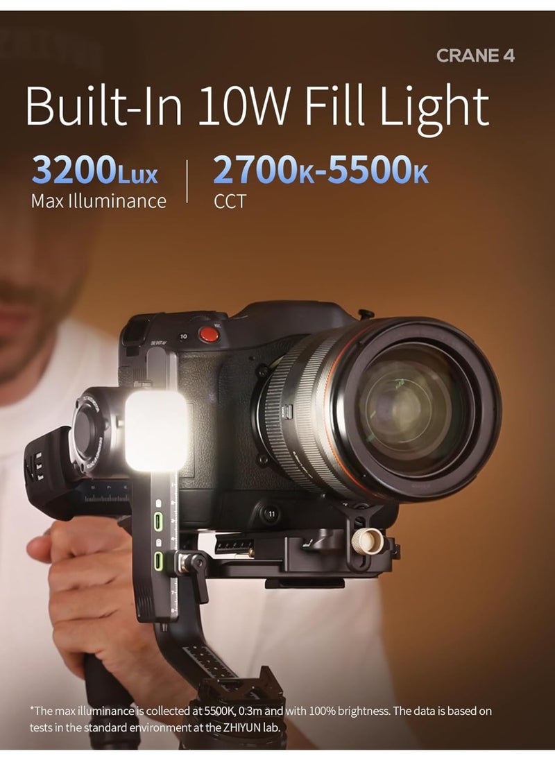 Zhiyun ZHIYUN Crane 4 Combo, 3-Axis Gimbal Stabilizer for DSLR and Mirrorless Camera, Nikon Sony Panasonic Canon Fujifilm BMPCC 6K, Fill Light, PD Fast Charge  - Image 5