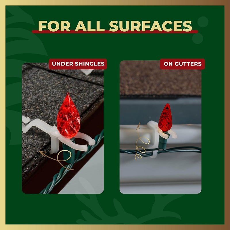 HOLIPRO All-Purpose Holiday Light Clips - Set of 600, Mount to Shingles & Gutters - Works with Mini, C6, C7, C9, Rope, Icicle Lights - No Tools Required - USA Made - Image 4
