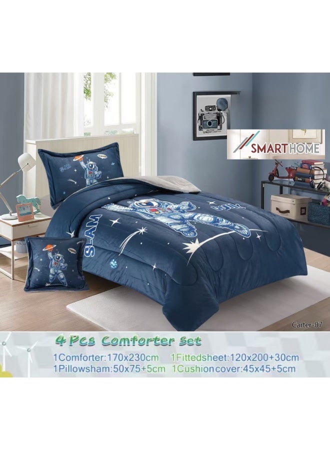 SMART HOME Luxurious 4-piece winter children's bedspread set, double-sided velvet and soft faux fur, with a modern and comfortable design – a warm bedspread set suitable for boys' and girls' rooms – a luxurious winter bedspread for home or as a gift – size 170×230 cm (bedspread with filling) - Image 3