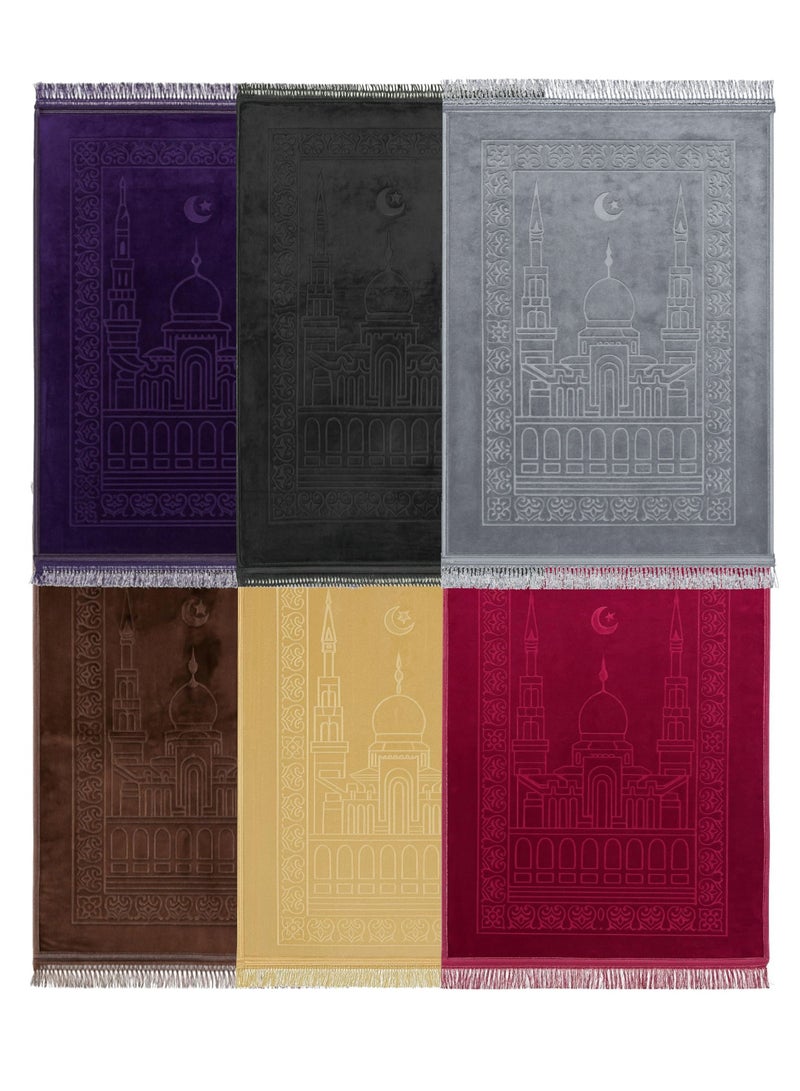 Fabienne 6-Piece Prayer Mats 80x120cm Multicolor Combo Prayer Rug Set Large Size Thick Padded Premium Comfort Plush Velvet Top Layer Anti-Slip Islamic Sajadah Set - Image 2