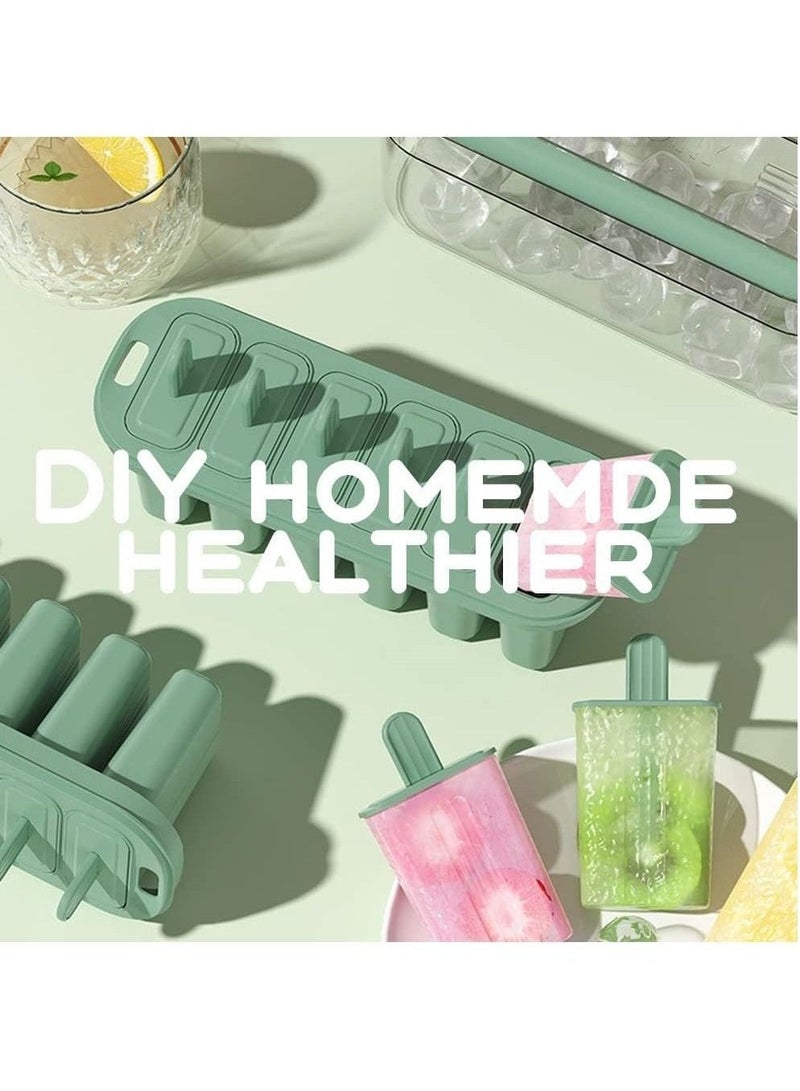Bukela Popsicle Molds, Popsicle Molds Homemade Popsicles and Ice Cream Six Silicone Ice Cream Makers Easy Release Reusable DIY Popsicle Makers (Green)  - Image 3