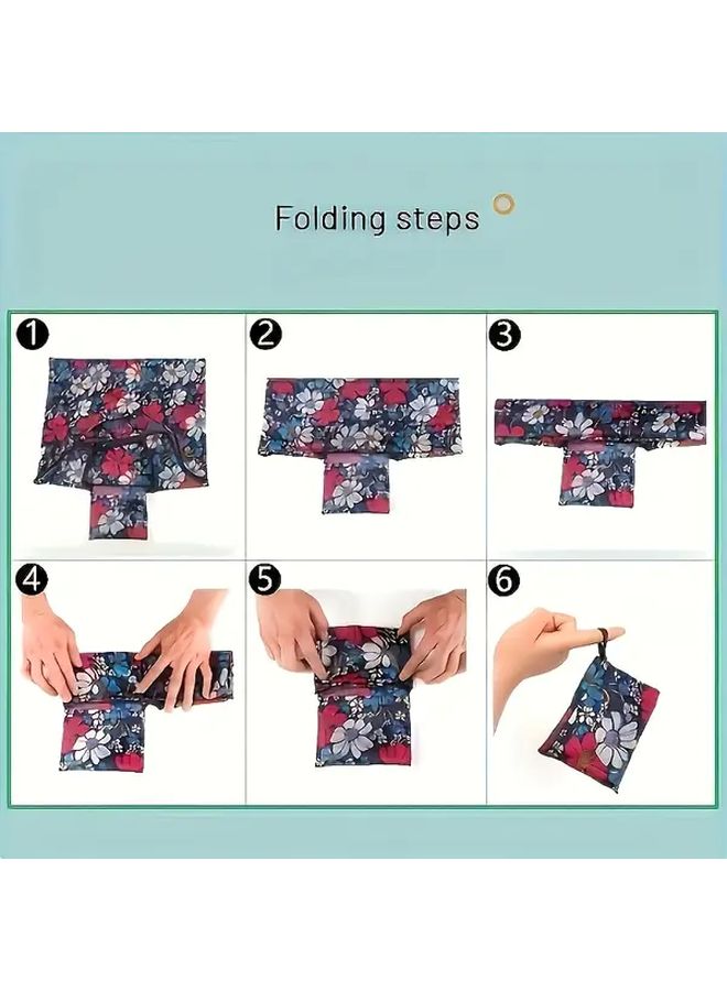 Green Flowers Floral Pattern Large Capacity Foldable Shoulder Bag Reusable Shopping Tote - Image 5