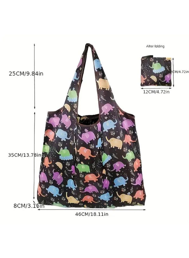 Green Flowers Floral Pattern Large Capacity Foldable Shoulder Bag Reusable Shopping Tote - Image 3