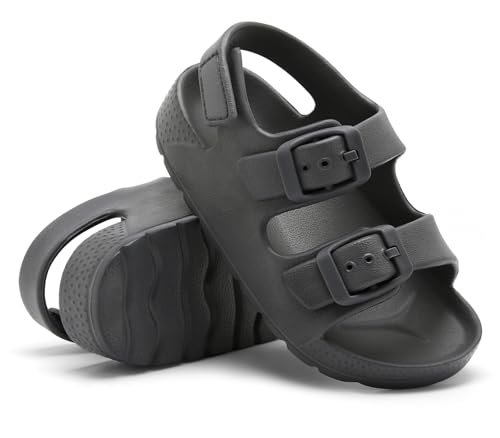 INMINPIN Toddler Boys Girls Buckle Sandals Comfort Open Toe Sandal with Adjustable Back Strap, Grey, 9 Toddler - Image 3