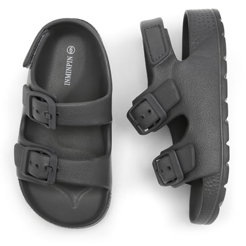 INMINPIN Toddler Boys Girls Buckle Sandals Comfort Open Toe Sandal with Adjustable Back Strap, Grey, 9 Toddler - Image 2