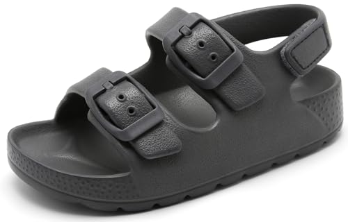 INMINPIN Toddler Boys Girls Buckle Sandals Comfort Open Toe Sandal with Adjustable Back Strap, Grey, 9 Toddler - Image 1