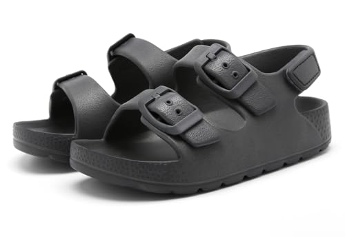 INMINPIN Toddler Boys Girls Buckle Sandals Comfort Open Toe Sandal with Adjustable Back Strap, Grey, 9 Toddler - Image 5