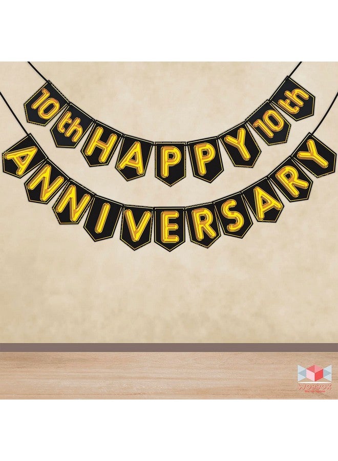 ووبوكس لافتة Wobbox Happy Anniversary بخط أسود وذهبي لامع، ذكرى مرور 10 سنوات، ديكورات منزلية للذكرى السنوية، ديكورات لذكرى الزواج - Image 1