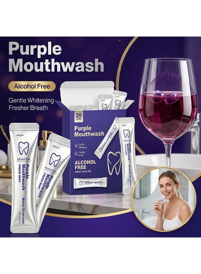 Feimuko Purple Mouthwash, Alcohol-Free Fresh Mint Disposable Mouthwash Sachets, Gentle Teeth Whitening Oral Rinse, Long Lasting Fresh Breath, Travel Friendly, 200ml（10ml×20） - Image 2