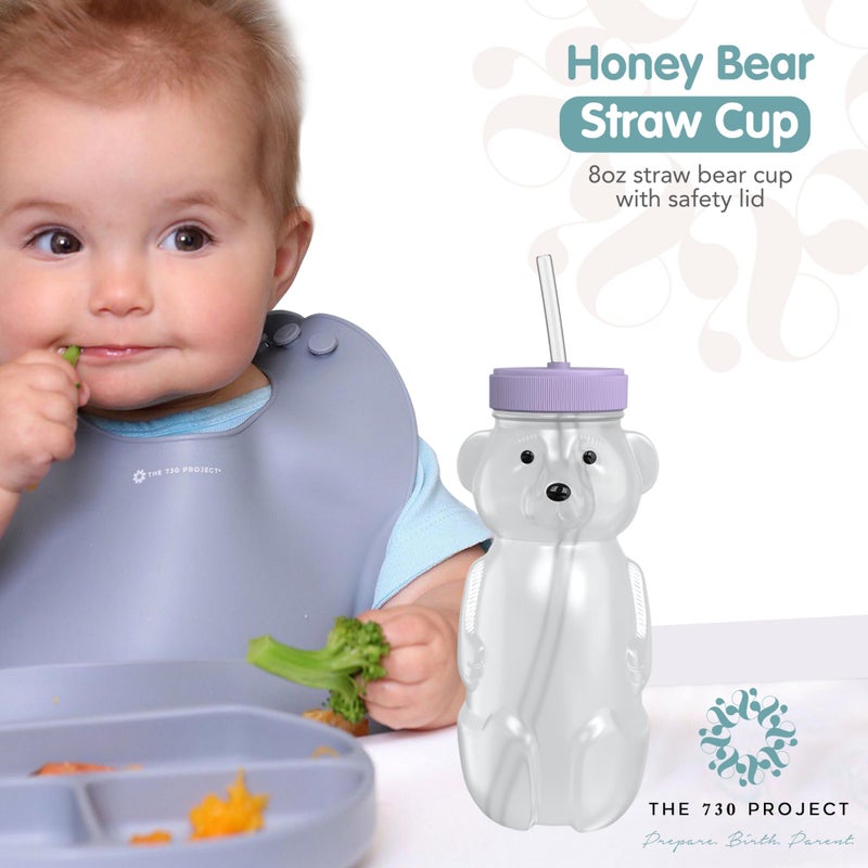 The 730 Project Honey Bear Straw Cup for Babies, 8-oz Honey Bear Cup with Lid, 3-Pack Therapy Learning Honeybear Straw, Baby Bottle Set, Unicorn PURPLE - Image 2