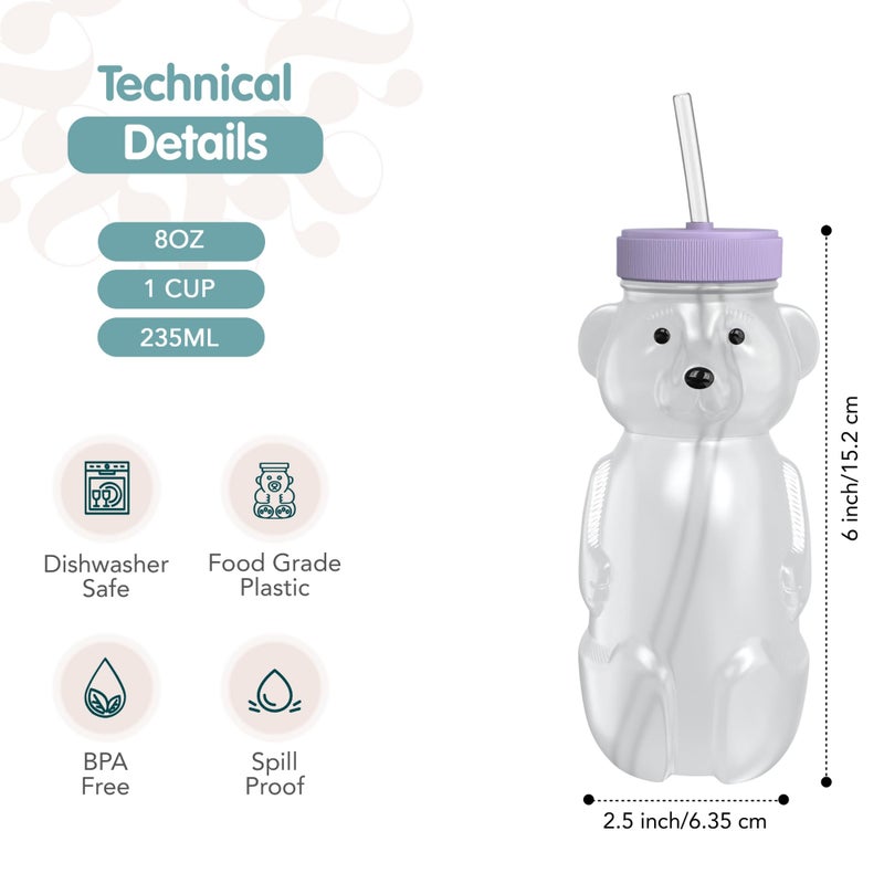 The 730 Project Honey Bear Straw Cup for Babies, 8-oz Honey Bear Cup with Lid, 3-Pack Therapy Learning Honeybear Straw, Baby Bottle Set, Unicorn PURPLE - Image 4