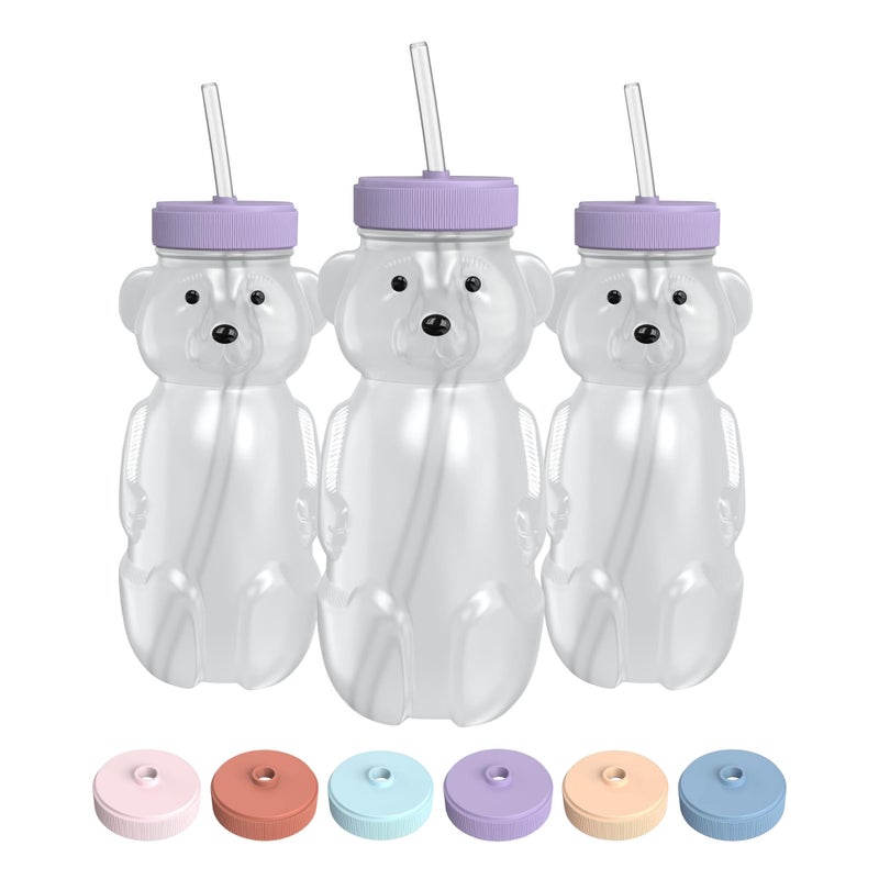 The 730 Project Honey Bear Straw Cup for Babies, 8-oz Honey Bear Cup with Lid, 3-Pack Therapy Learning Honeybear Straw, Baby Bottle Set, Unicorn PURPLE - Image 1