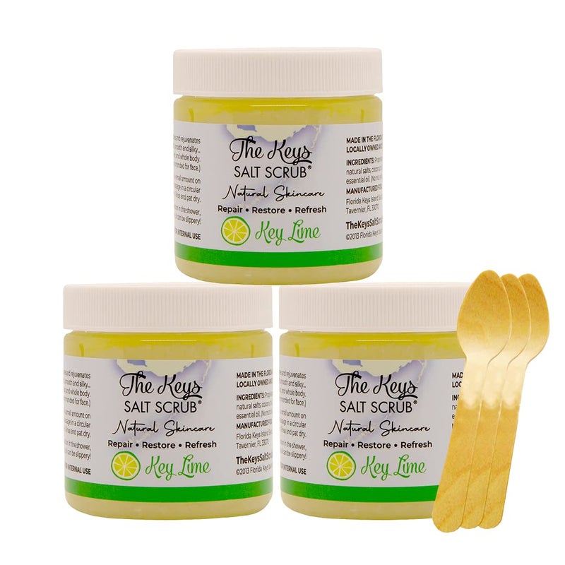 the keys salt scrub The Keys Sea Salt ScrubExfoliating Body Scrub with Wooden Spoon  Organic Florida Key Lime Face Hand Foot  Bikini scrub Sea Salt Body Exfoliator with Essential Oils Key Lime 34 oz  3 Pack