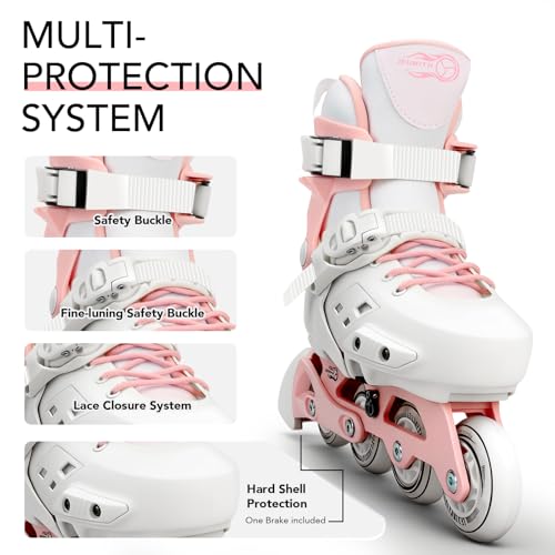 JEUWITH Inline Skates for Kids Girls Boys with Light-Up Wheels,Adjustable Size Suitable for Beginners Roller Skates Blades for Women, Girls and Adult.(Pink 4-7US) - Image 2