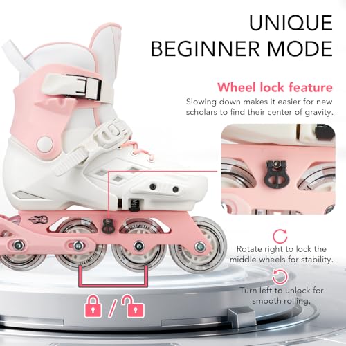JEUWITH Inline Skates for Kids Girls Boys with Light-Up Wheels,Adjustable Size Suitable for Beginners Roller Skates Blades for Women, Girls and Adult.(Pink 4-7US) - Image 4