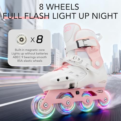 JEUWITH Inline Skates for Kids Girls Boys with Light-Up Wheels,Adjustable Size Suitable for Beginners Roller Skates Blades for Women, Girls and Adult.(Pink 4-7US) - Image 3