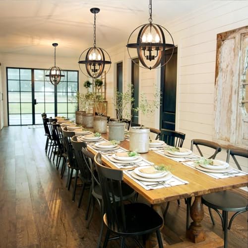 DINGLILIGHTING DLLT Vintage Pendant Hanging Light Fixtures, Flush Mount Ceiling Chandelier Lamp with Metal Spherical Shade for Kitchen, Dining Room, Living Room, Hallway, Entryway 3-Light, E12 Base-Matte Black - Image 5