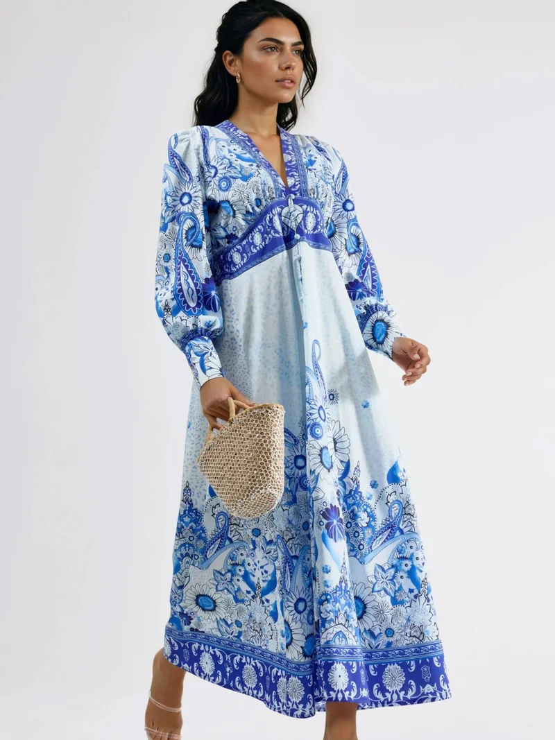 Jennyfer Floral Maxi Dress with Paneled Design