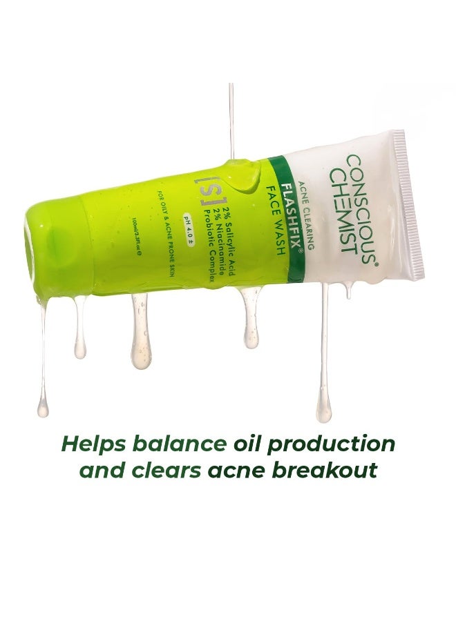 كيميائي واعي غسول للوجه بحمض الساليسيليك بنسبة 2% | 100 مل | غسول للوجه للبشرة الدهنية والمعرضة لحب الشباب للرجال والنساء، يحتوي على حمض الجليكوليك ومستخلص السيكا، لبشرة متألقة ونضرة، نباتي ولم يُختبر على الحيوانات - فلاش فيكس - Image 3