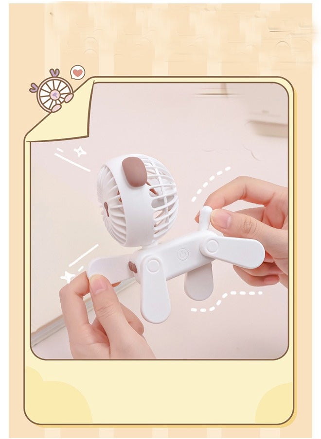 Generic Mini Desk Fan for Kids, Cute Portable Rechargeable Pink Puppy Table Fan, 3 Speeds Children students handheld folding Small fan for Home Office Outdoor Camping (White)  - Image 4