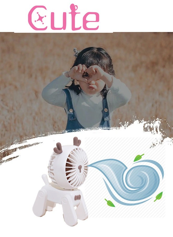 Generic Mini Desk Fan for Kids, Cute Portable Rechargeable Pink Puppy Table Fan, 3 Speeds Children students handheld folding Small fan for Home Office Outdoor Camping (White)  - Image 1