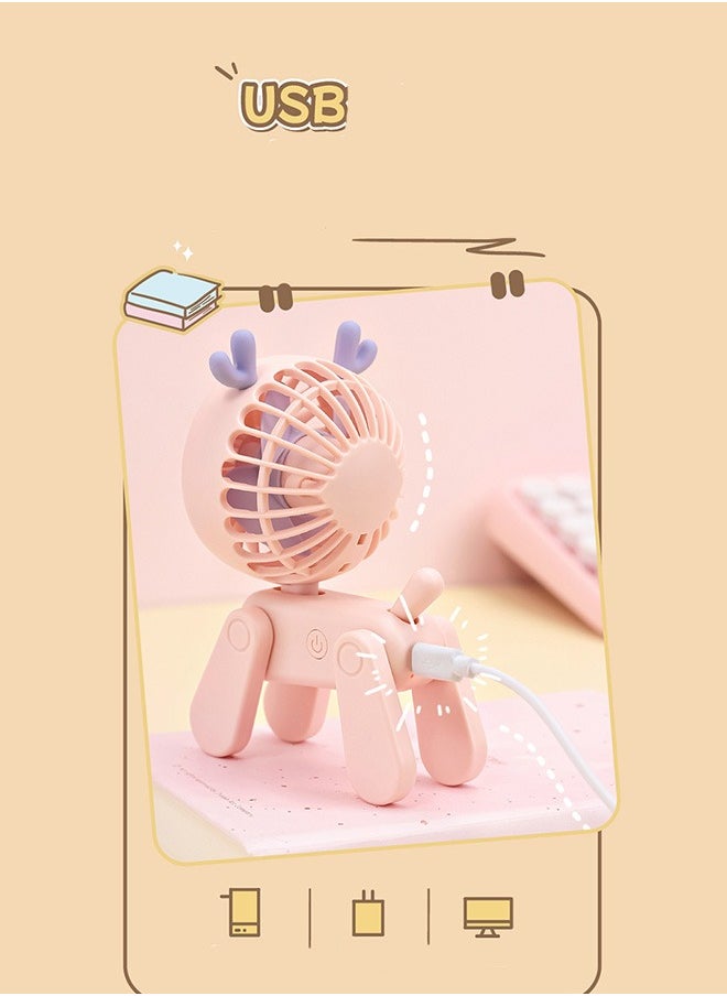 Generic Mini Desk Fan for Kids, Cute Portable Rechargeable Pink Puppy Table Fan, 3 Speeds Children students handheld folding Small fan for Home Office Outdoor Camping (White)  - Image 5