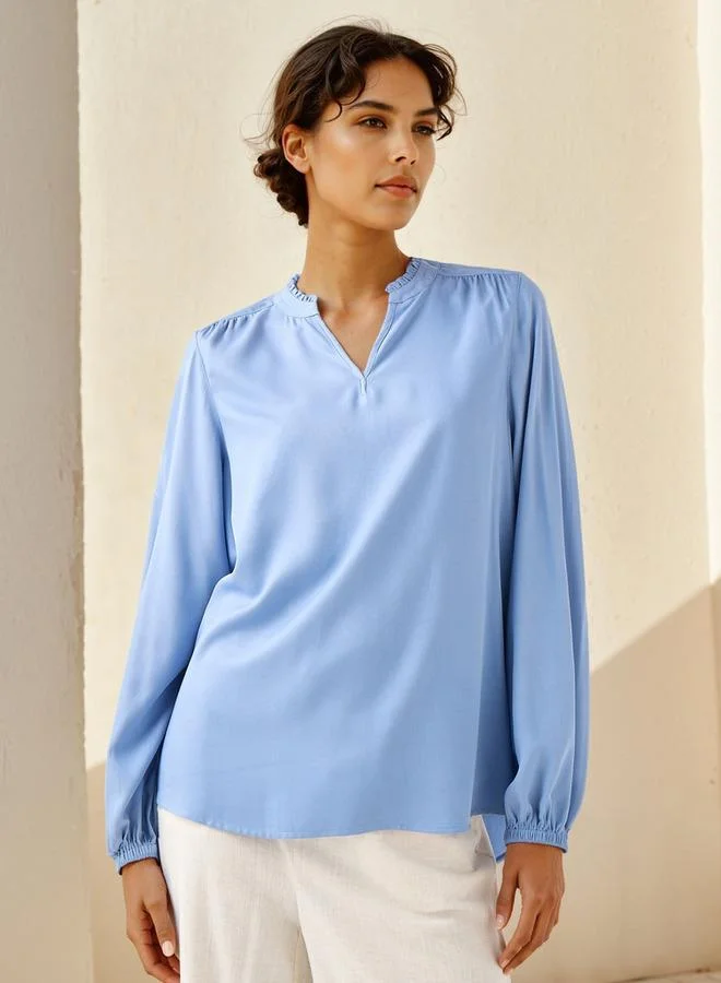 سبلاش فيڤ بلوزة بأكمام طويلة وياقة ماندرين بكشكشة