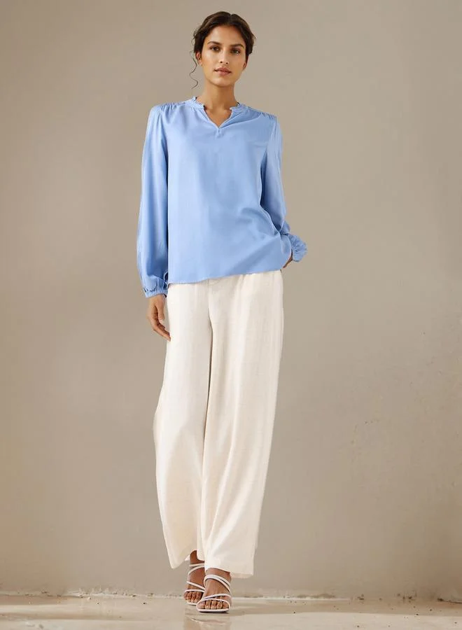 سبلاش فيڤ بلوزة بأكمام طويلة وياقة ماندرين بكشكشة