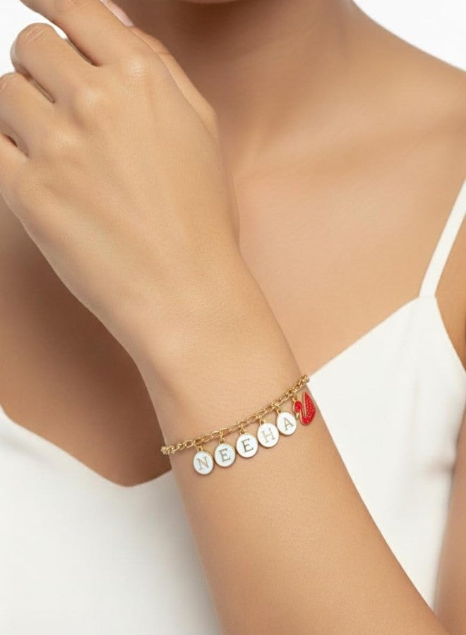 JANEJA Customised Name Bracelet with Charm – Personalised Bracelet for Women, Girls, Teens, Kids – Gold Plated Adjustable Name Jewellery,Gift BraceletS for Her - Image 3