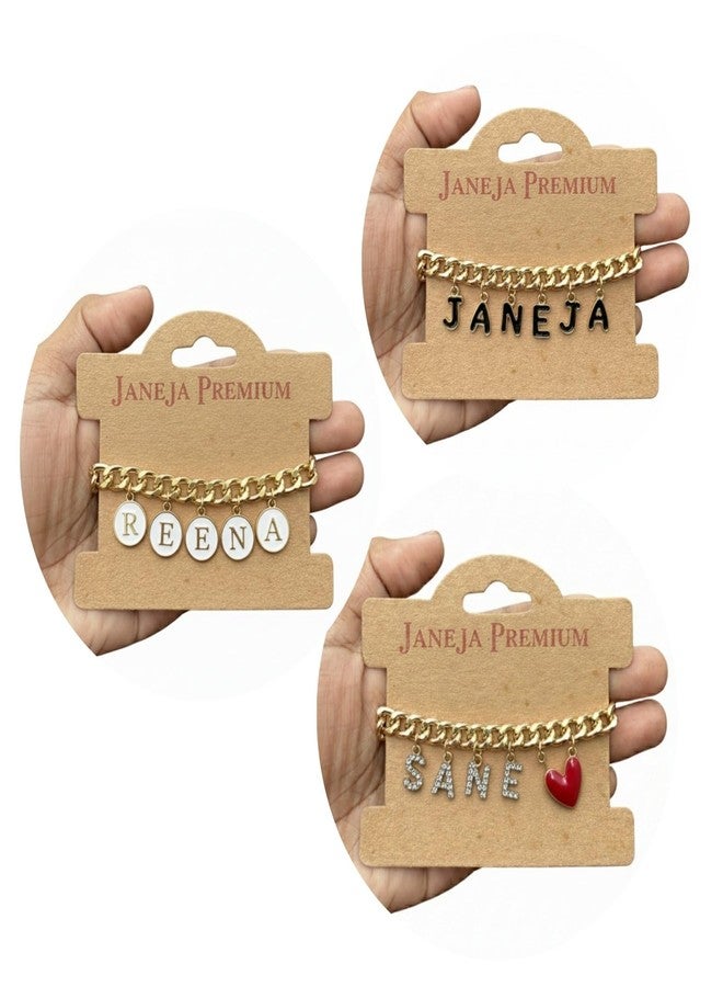 JANEJA Customised Name Bracelet with Charm – Personalised Bracelet for Women, Girls, Teens, Kids – Gold Plated Adjustable Name Jewellery,Gift BraceletS for Her - Image 1