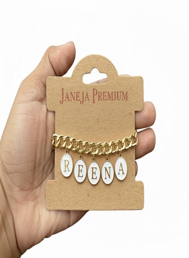 JANEJA Customised Name Bracelet with Charm – Personalised Bracelet for Women, Girls, Teens, Kids – Gold Plated Adjustable Name Jewellery,Gift BraceletS for Her - Image 4